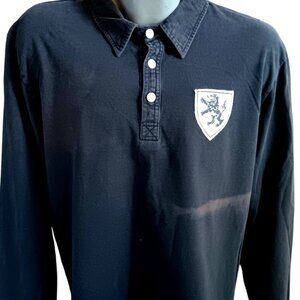 Vintage XL Rugby Shirt Old Navy Mens Polo Black Long Sleeve Lion Crest Patch